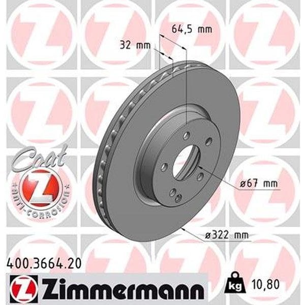 Zimmermann Brake Disc - Standard/Coated, 400.3664.20 400.3664.20 - main